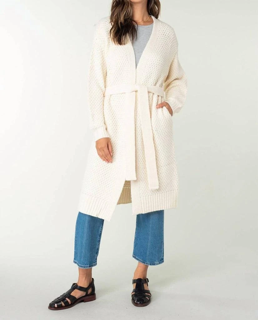 LOVESTITCH Front Tie Long Sleeve Cardigan In Natural 1