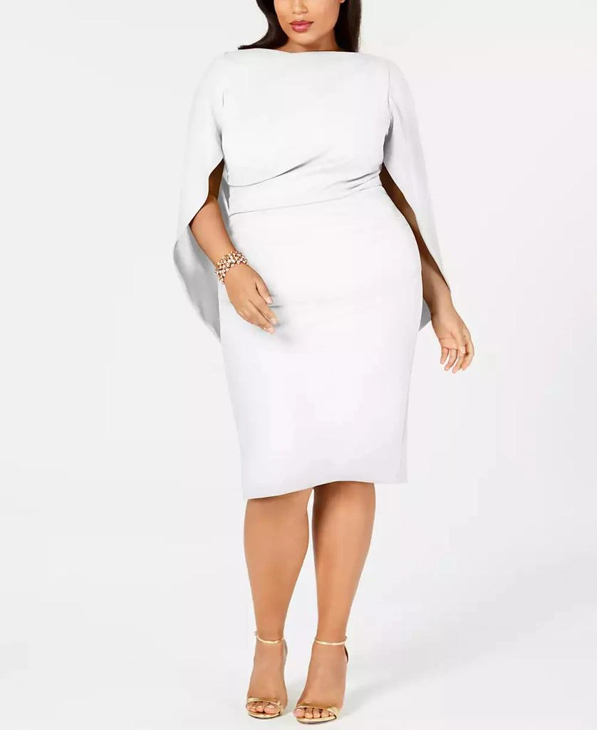 Betsy & Adam Plus Size Ruched Cape Dress 1