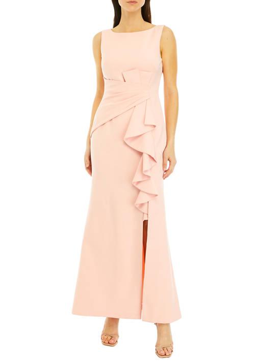 Eliza J J Womens Sleeveless Gown With Ruffle And Gathered Front