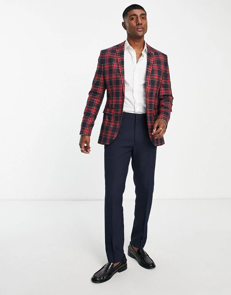 Topman Topman suit jacket in navy tartan 2