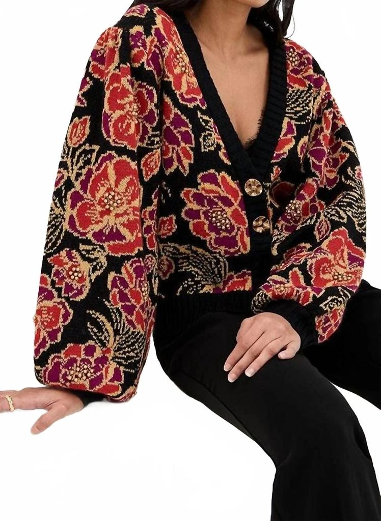 Farm Rio Shiny Chita Knit Cardigan In Black 2