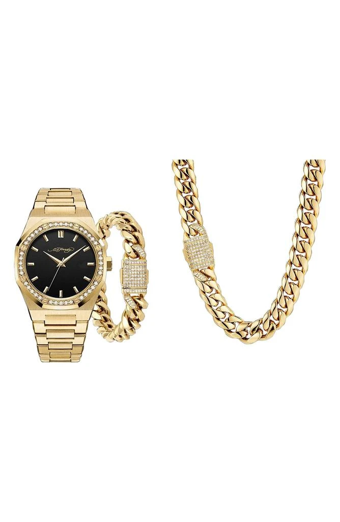 I TOUCH Crystal Pavé Quartz Bracelet Watch, Rolo Chain Bracelet & Necklace Set 1