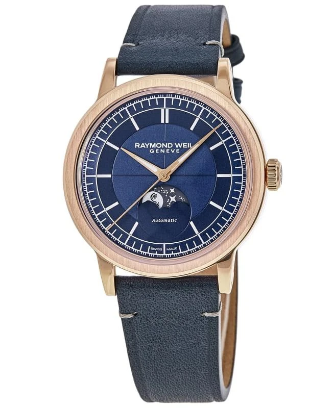Raymond Weil Raymond Weil Millesime Automatic Moon Phase Blue Dial Leather Strap Men's Watch 2945-PC5-50001