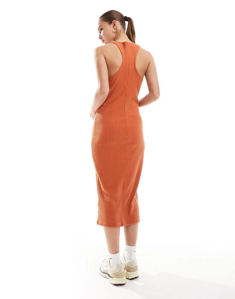 NIKE Nike Chill Knit ribbed midi dress in burnt orange 3