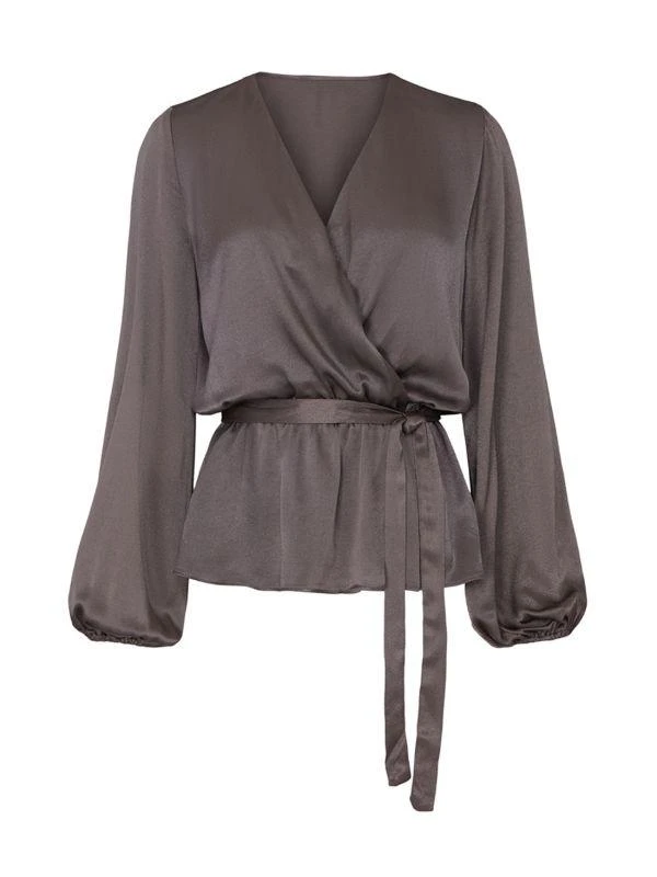 krisa Faux Wrap Belted Satin Top 4