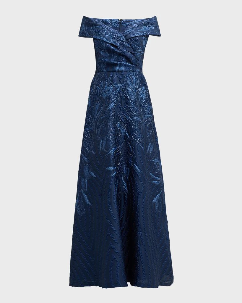 Teri Jon Off-Shoulder Metallic Jacquard Gown 1