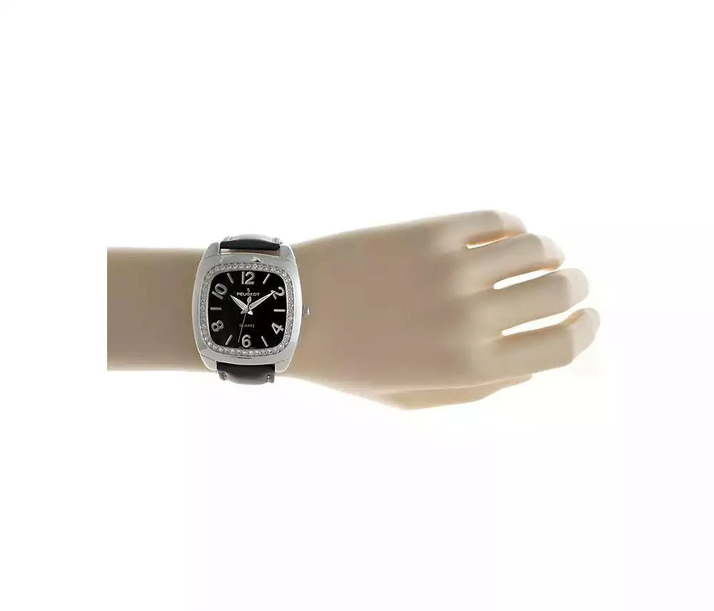 Peugeot Women's Black Boyfriend Watch 40mm Crystal Bezel Leather Strap 3