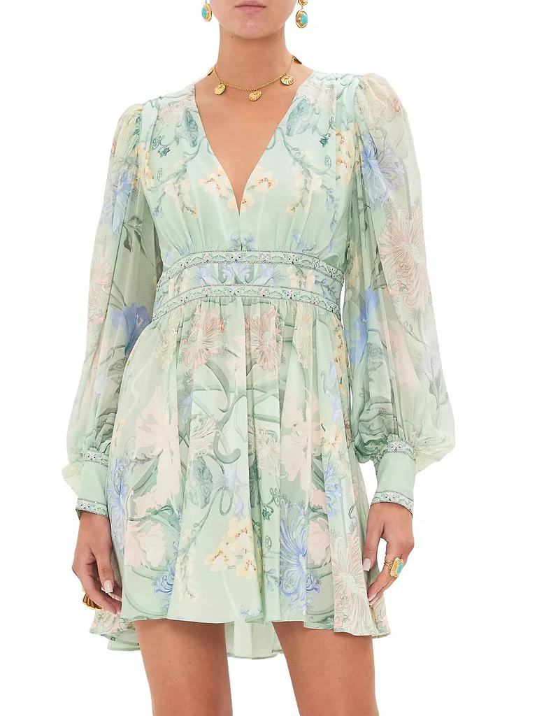 Camilla Floral Silk Blouson-Sleeve Minidress 4