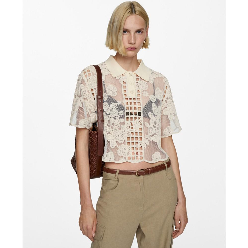 MANGO Women's Openwork Details Embroidered Blouse
