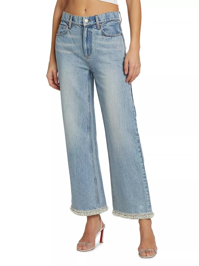 Alice + Olivia Ora Embellished High-Rise Wide-Leg Jeans 3