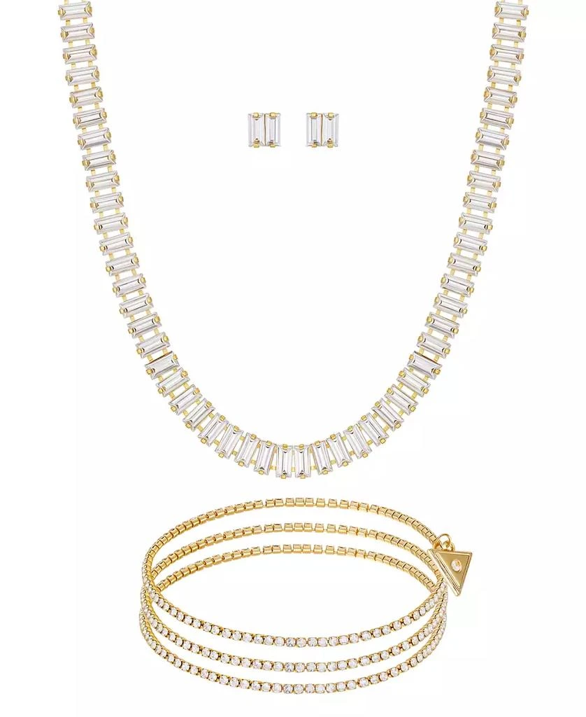 GUESS 3-Pc. Rhinestone and Glass Stone Metal-Tone Necklace, Stud Earrings, and Bracelet Set 1