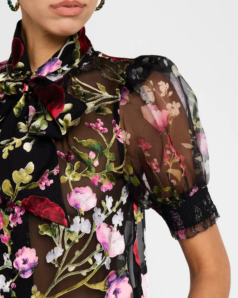 Alice + Olivia Brentley Tie-Neck Puff-Sleeve Blouse 5
