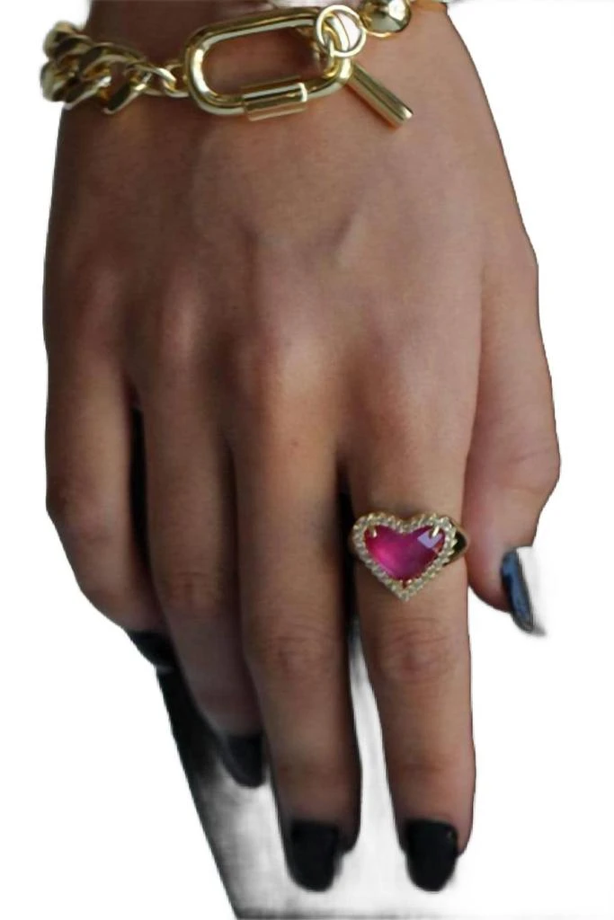F+H Studios Whitney Gemstone Heart Signet Ring In Gold/pink 2