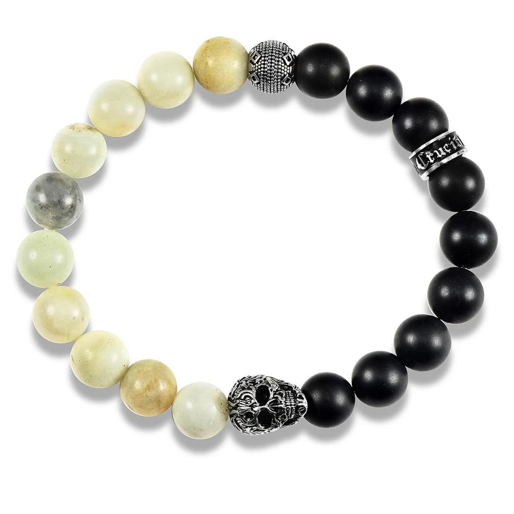 Crucible Jewelry Single Skull Stretch Bracelet with 10mm Matte Black Onyx and Amazonite Beads 3