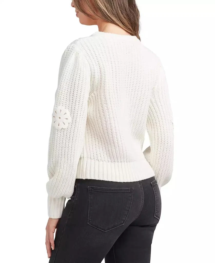 BCX Juniors' Embroidered Open-Knit Crewneck Sweater 2