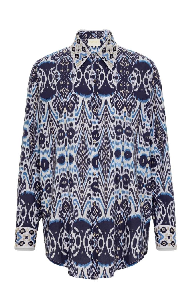 Carolina K Women's Boyfriend Shirt In Ikat Blue