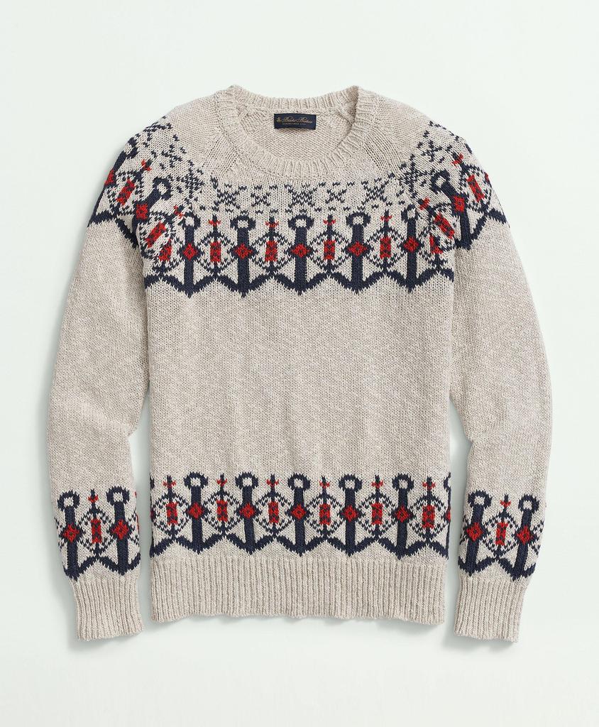 Brooks Brothers Vintage-Inspired Anchor Sweater In Cotton-Linen Blend