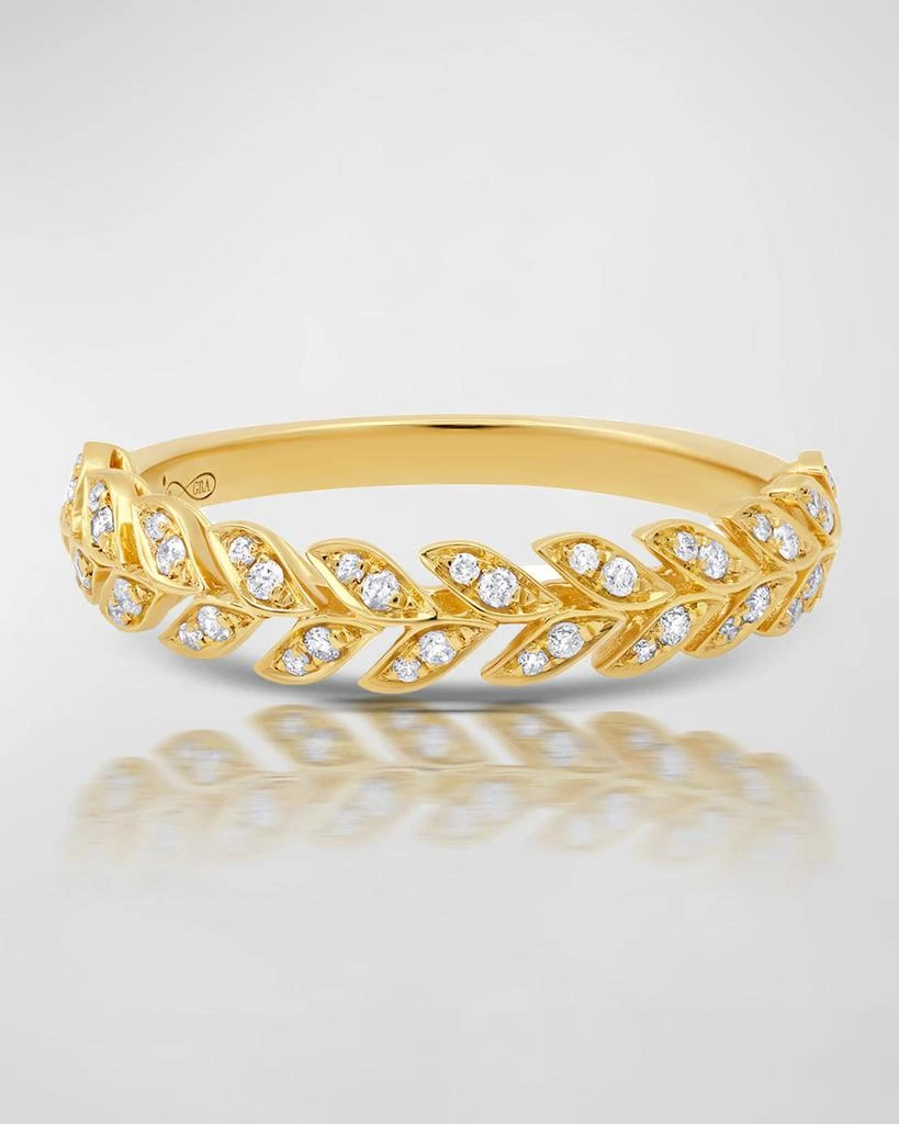 Graziela Gems Yellow Gold Diamond Folha Half Band Ring, Size 7 1