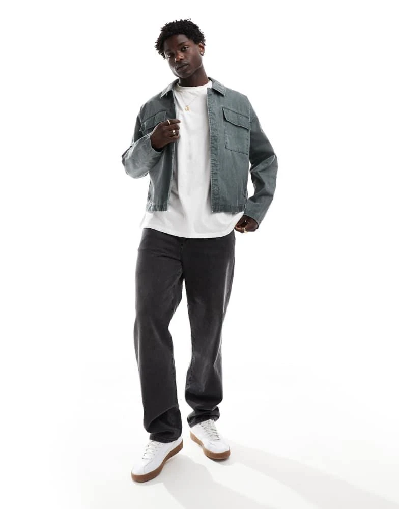 ASOS ASOS DESIGN oversized washed harrington jacket in green 4