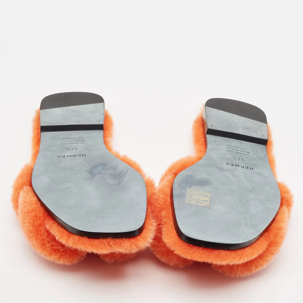 Hermes Hermes Orange Shearling Fur Oran Flat Slides Size 37.5 6
