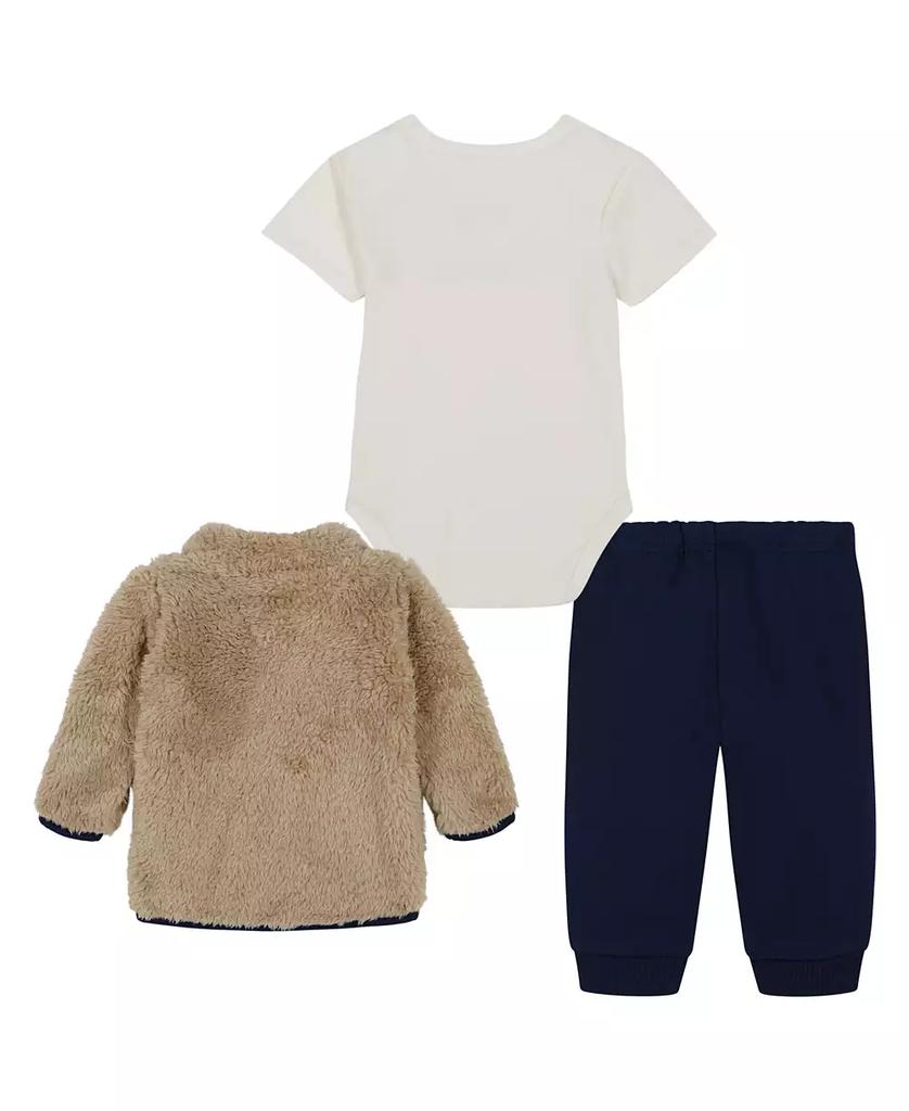 Tommy Hilfiger Baby Boy Sherpa Mockneck Zip-Up Jacket, Short Sleeve Bodysuit Joggers, 3-Piece Set