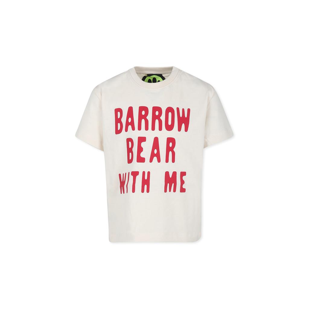 BARROW Ivory T-shirt For Kids With Logo And Bear