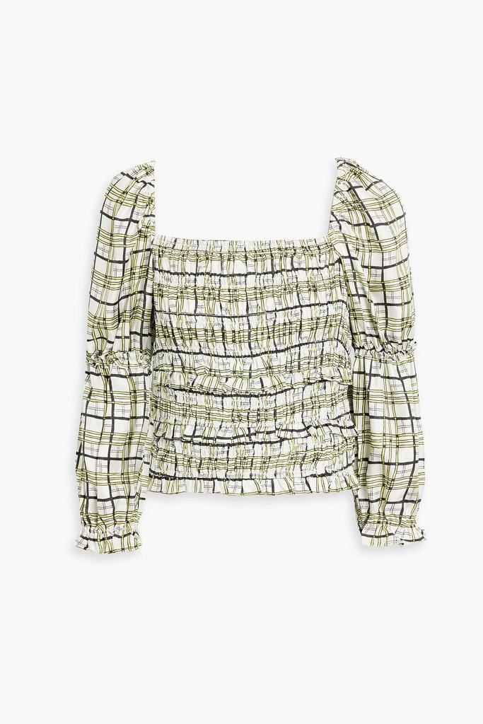 shrimps Sorana shirred checked silk-twill top