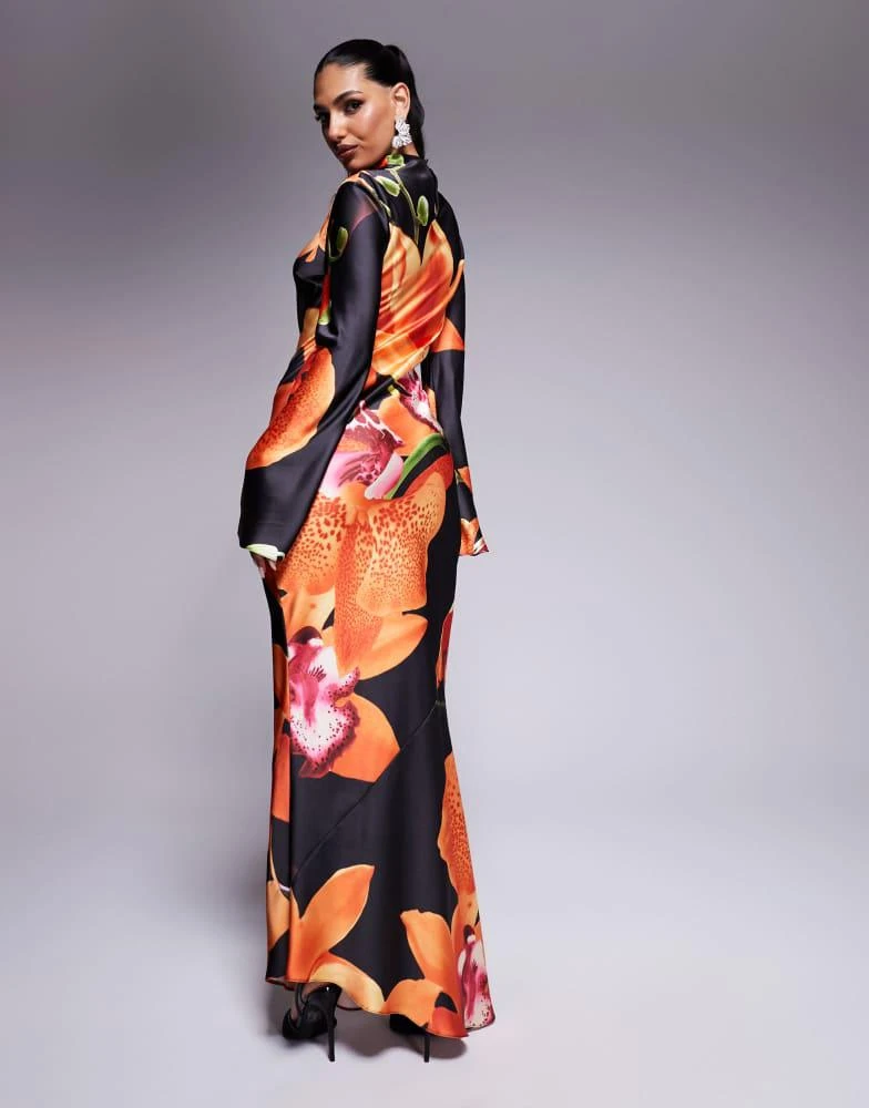 Daska Daska satin maxi dress in dark based floral print 3