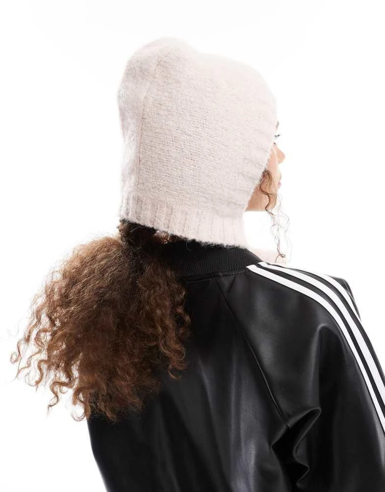 Monki Monki knitted bonnet tie up balaclava in light dusty pink 4