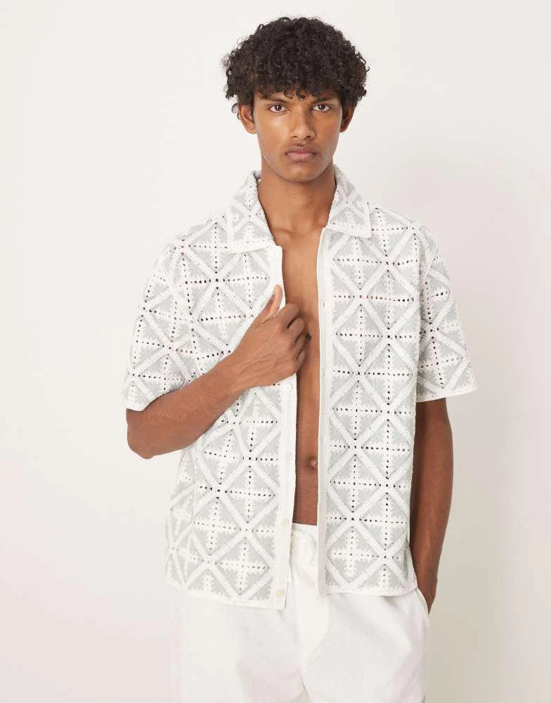 Abercrombie & Fitch Abercrombie & Fitch short sleeve knit diamond print polo in grey 1