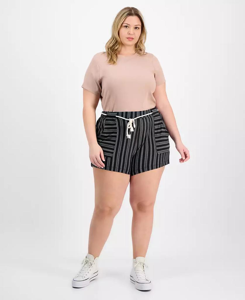 Derek Heart Trendy Plus Size Striped Rope-Belt Shorts