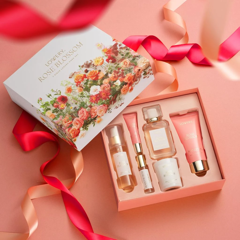 Lovery Rose Blossom Bath and Body Care Fragrance Set, 8pc. Luxury Gift Set with Cosmetic Bag 4