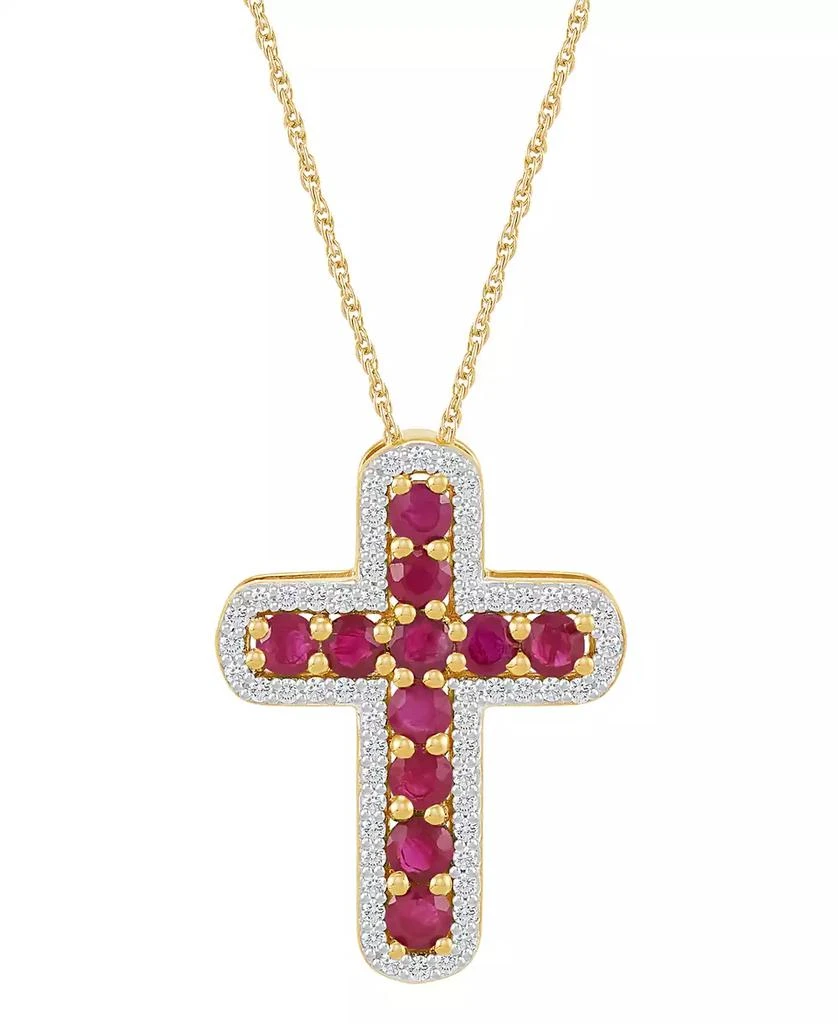 Macy's Emerald (5/8 ct. t.w.) & Diamond (1/5 ct. t.w.) Cross 18" Pendant Necklace in 14k Gold (Also in Ruby) 1