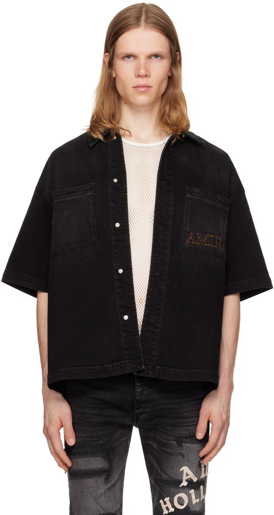 AMIRI Black 'AMIRI' 3D Short Sleeve Snap Denim Shirt - Jackets