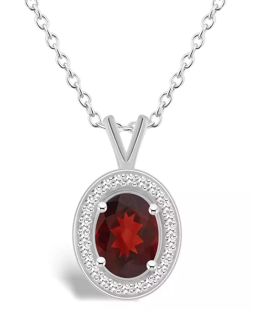 Macy's Garnet (1-1/2 ct. t.w.) and Diamond (1/8 ct. t.w.) Halo Pendant Necklace in Sterling Silver 1