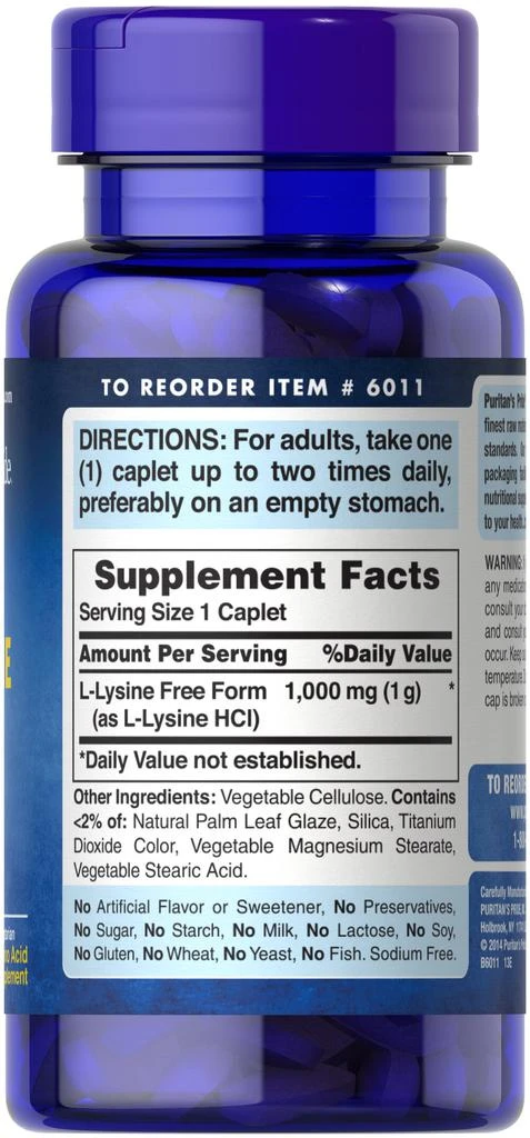 Puritan's Pride L-Lysine 1000 mg 60 Caplets 4