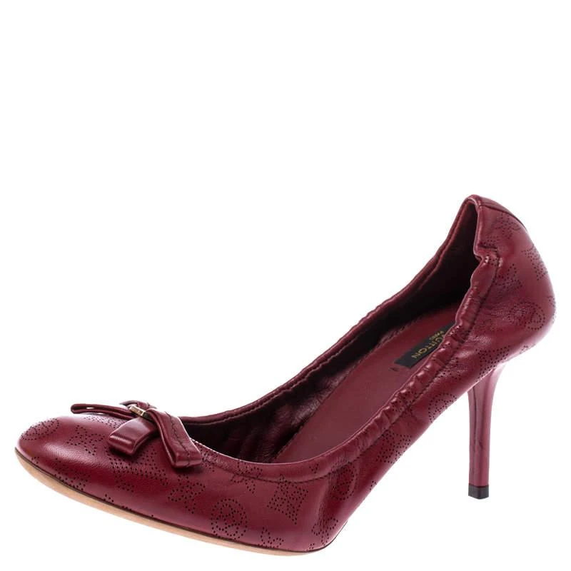Louis Vuitton Louis Vuitton Red Monogram Perforated Leather Elba Pumps Size 38.5 1