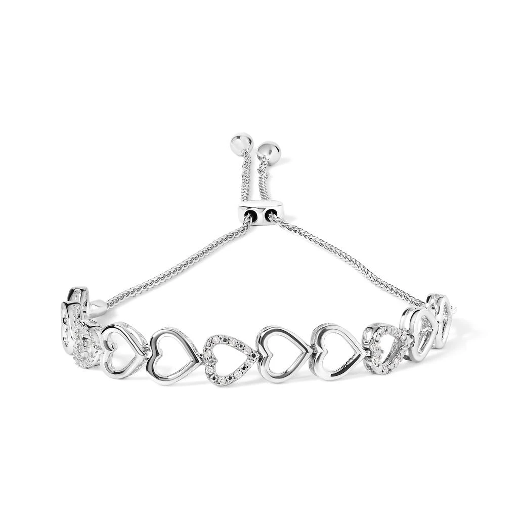 Haus of Brilliance .925 Sterling Silver 1/10 Cttw Diamond Heart Link Bolo Bracelet