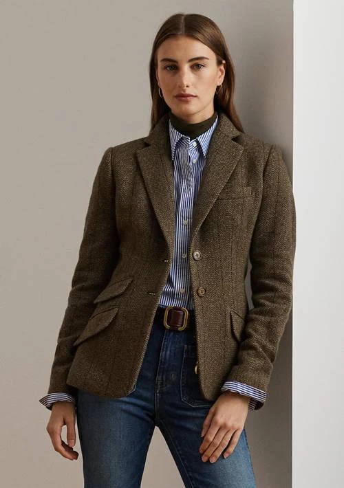 Ralph Lauren Ralph Lauren Women S Wool Blend Herringbone Tweed Blazer 1