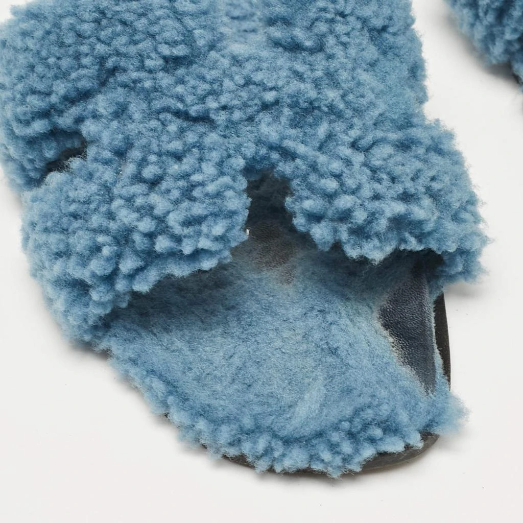 Hermes Hermes Blue Shearling Fur Oran Flat Slides Size 37 9
