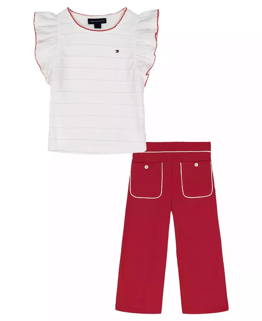 Tommy Hilfiger Baby Girls
Crochet Trim Striped Top and Patch Pocket Wide Leg Pants, 2-Piece Set