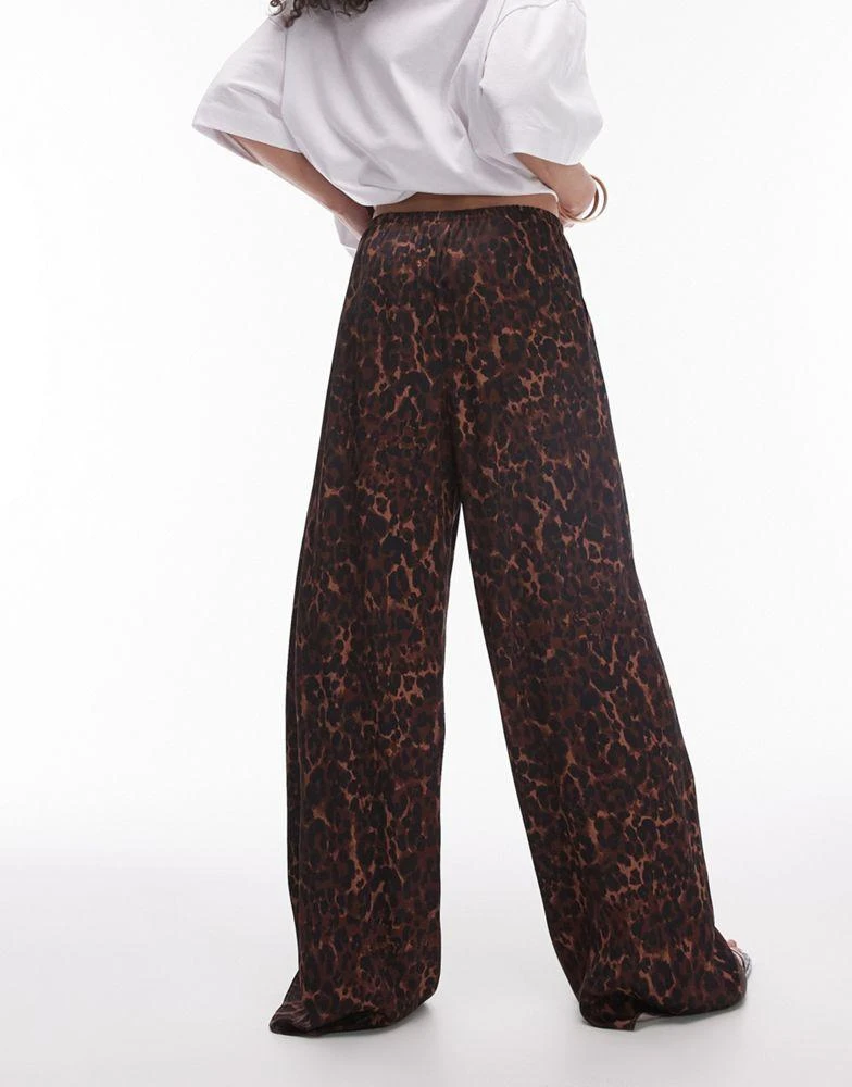 Topshop Topshop leopard printed satin straight leg tie waist trouser in dark leopard 3
