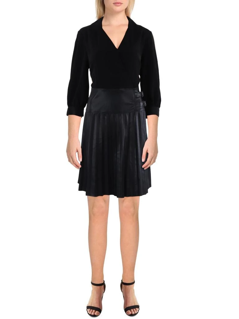 Karl Lagerfeld Paris Womens Faux Leather Shutter Pleat Mini Dress - Black - US 4 (S) Karl Lagerfeld Paris Womens Faux Leather Shutter Pleat Mini Dress - Black - US 4 (S)