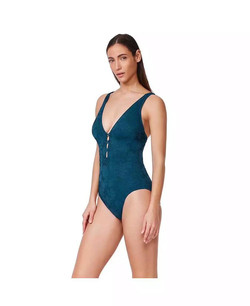 Profile by Gottex Women's Jolene Textured Deep V-Neck One-Piece Swimsuit