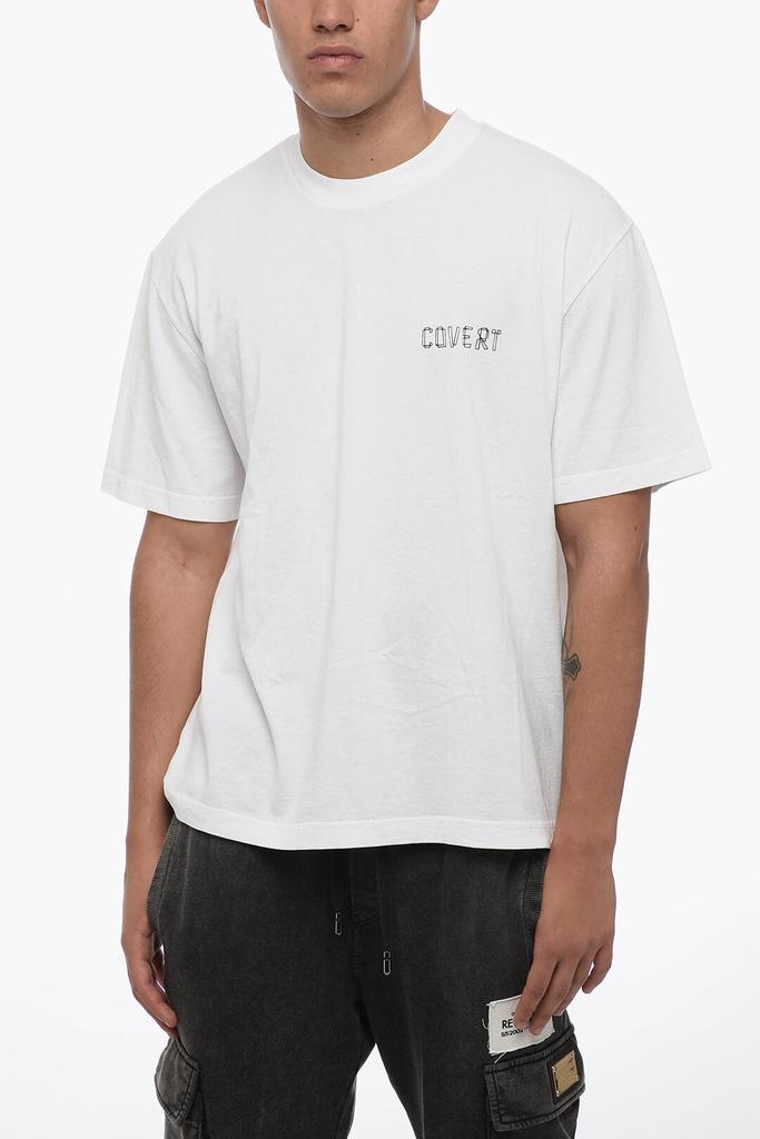 COVERT Solid Color Crew-neck T-Shirt with Printed Logo