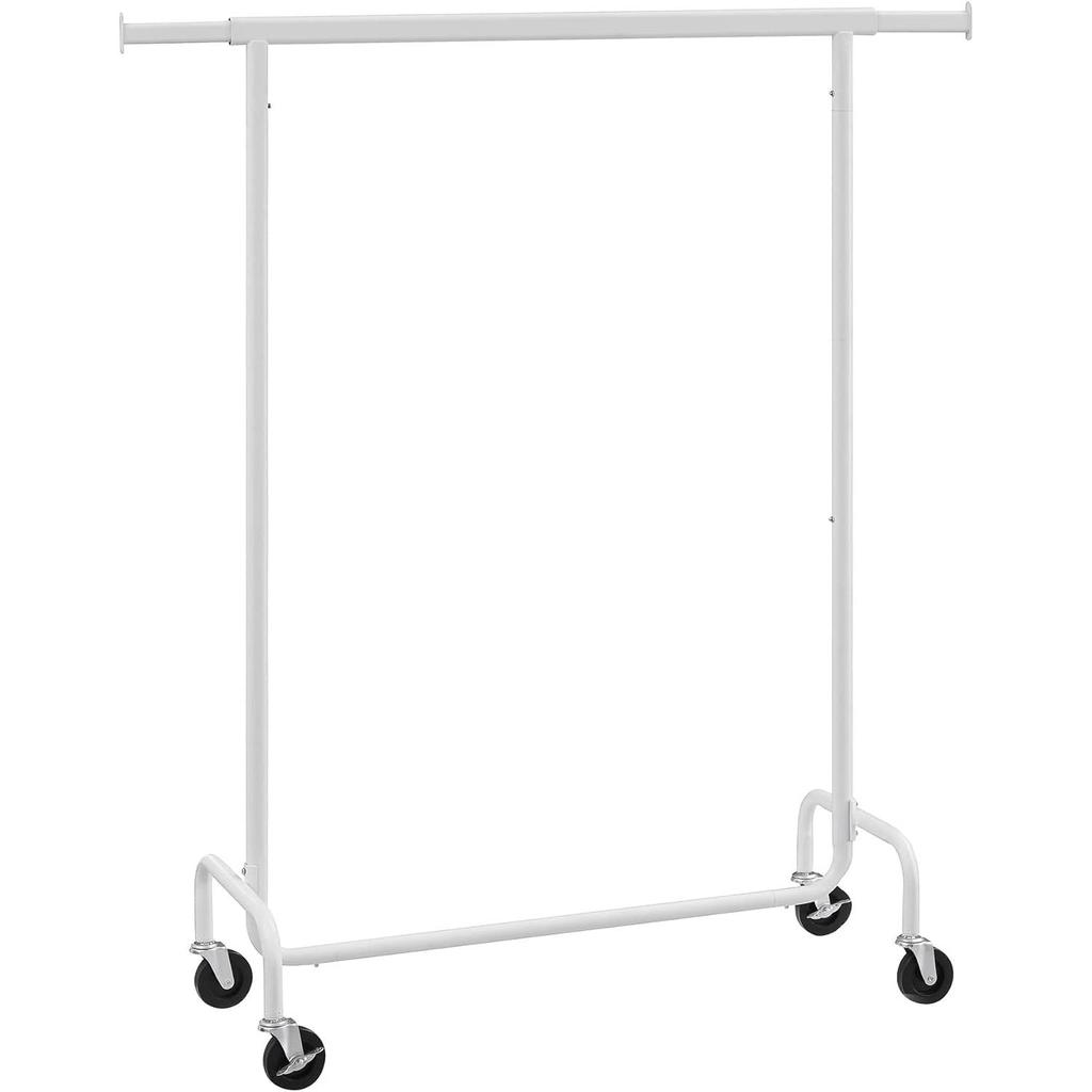 QuikFurn Heavy Duty White Metal Garment Rack Clothes Hanging Bar on Wheels
