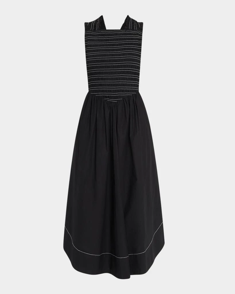 Ganni Smocked Stretch Cotton Sleeveless Midi Dress 1