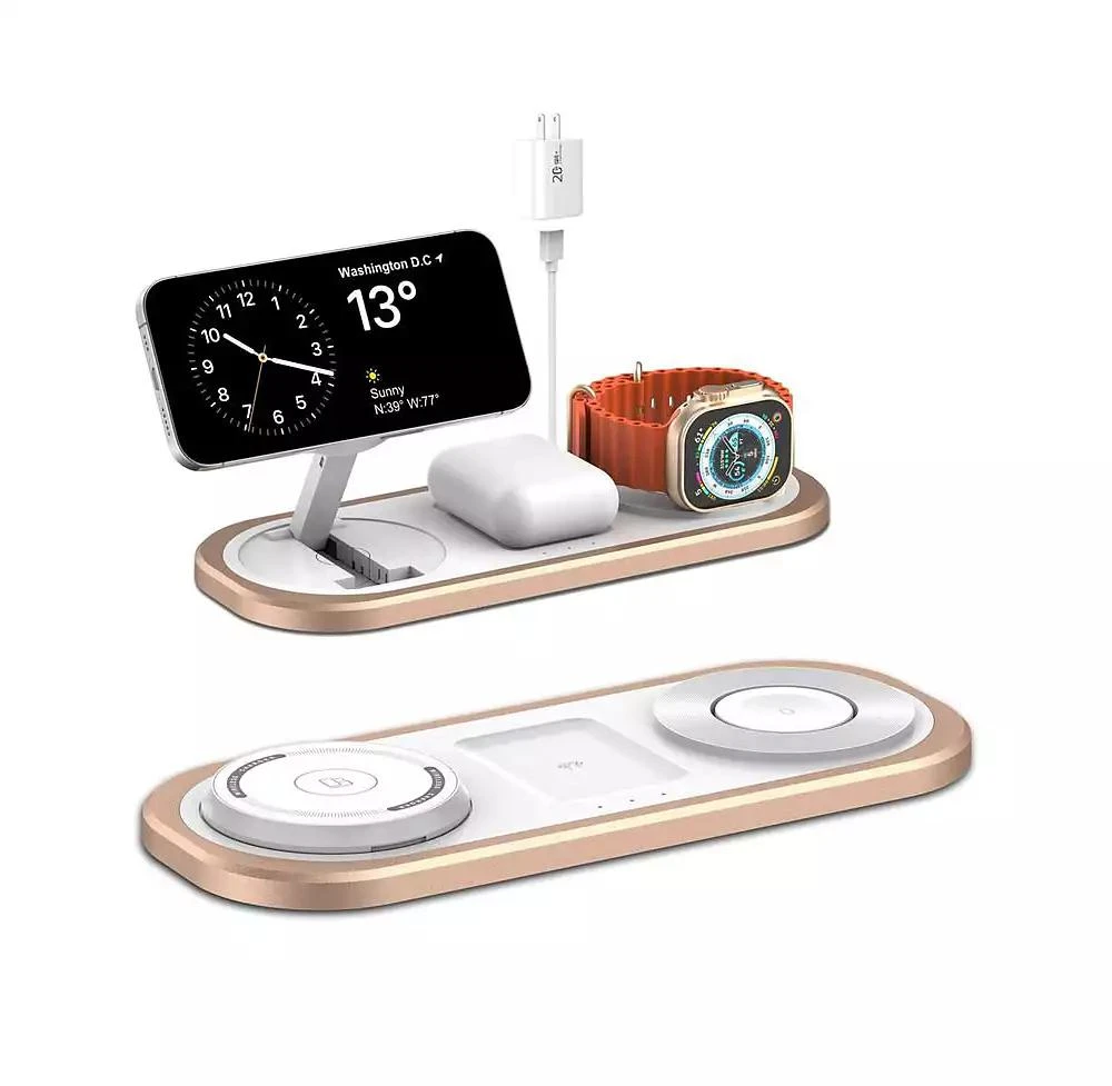 risokeys Foldable Wireless Charger with Charging Port - Magnetic 3-in-1 Charging Station, Watch and Earphone for Desktop