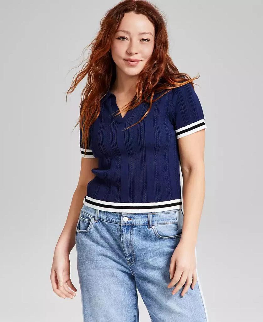 And Now This Women's Polo-Collar Short-Sleeve Sweater, Exclusively at Macy's 1