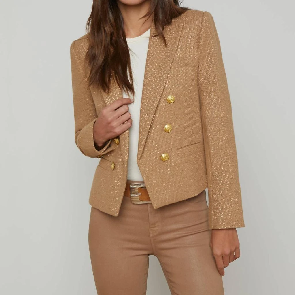 L'Agence Brooke Double Breasted Crop Blazer In Latte/gold 1